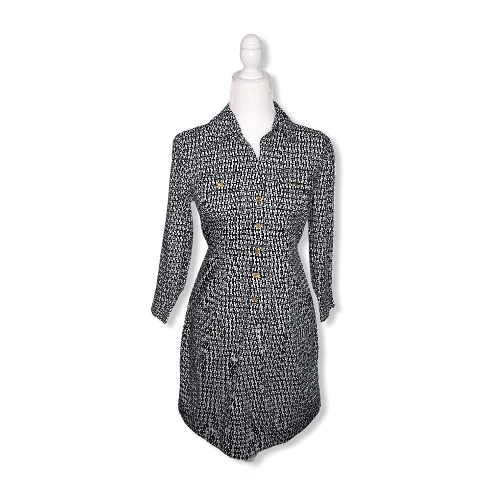 Tommy Hilfiger Navy White Logo Printed Shirt Dress